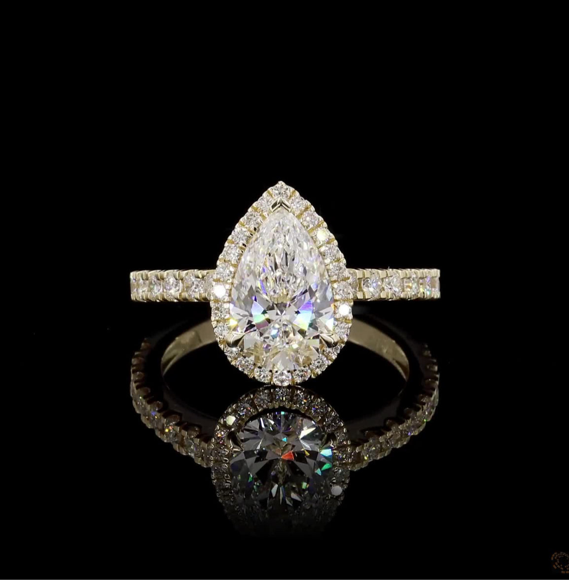 14K Gold Halo Pear 2.61 Carat Diamond Ring