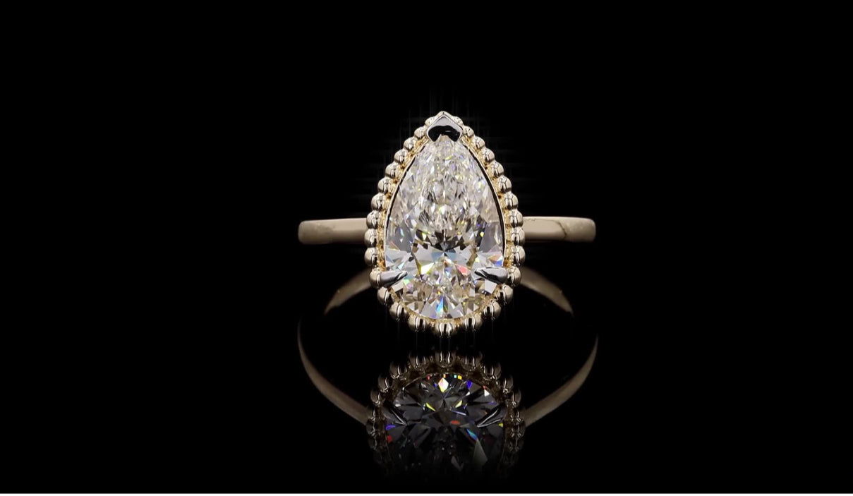 14K Gold Pear Solitaire 3.01 Carat Diamond Ring