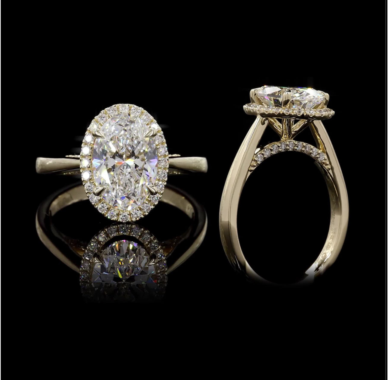 14K Gold Oval Hidden Halo 1.75 Carat Diamond Ring