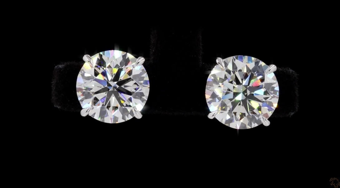 14K White Gold Round 4.07 Carat Diamond Stud Earrings