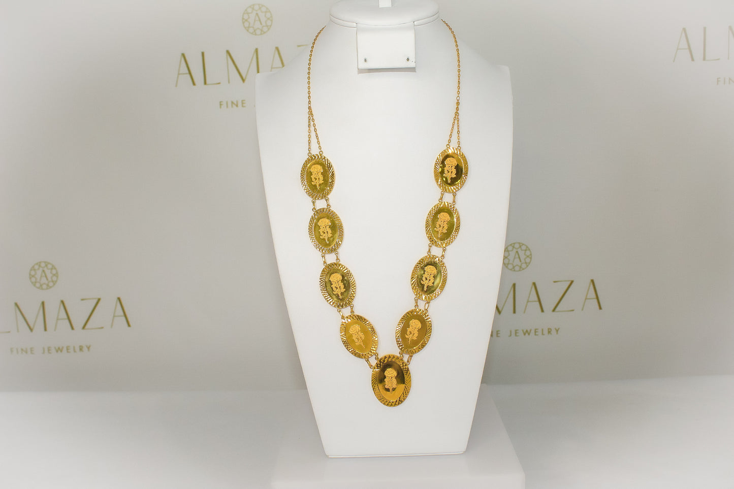 21K Gold Oval Rose Necklace