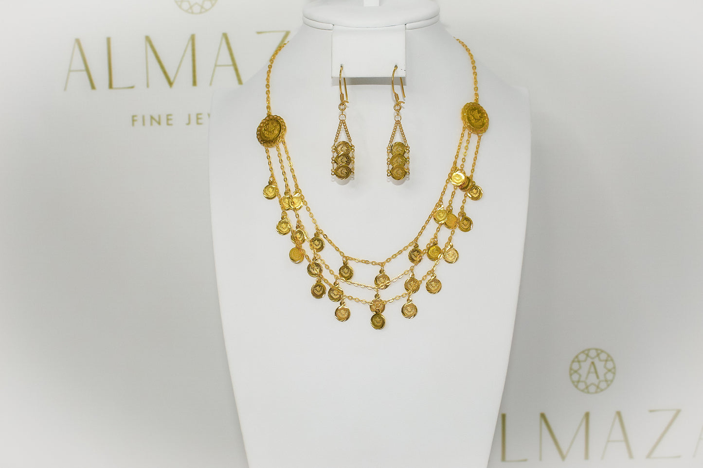 21K Gold Triple Layer Coin Necklace Half Set