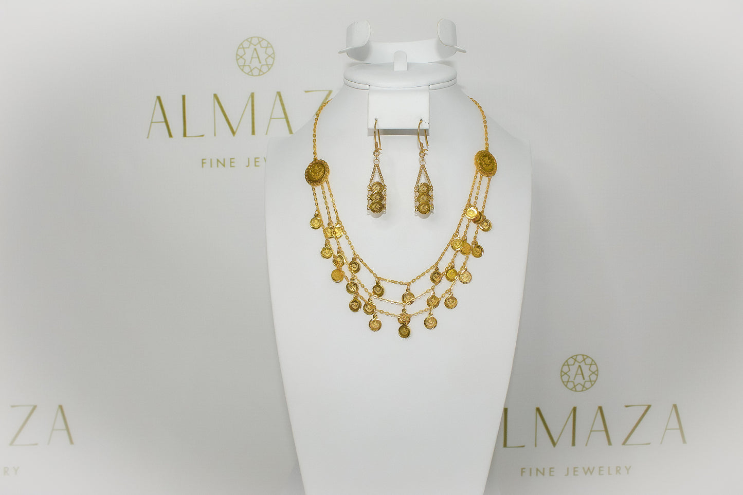 21K Gold Triple Layer Coin Necklace Half Set