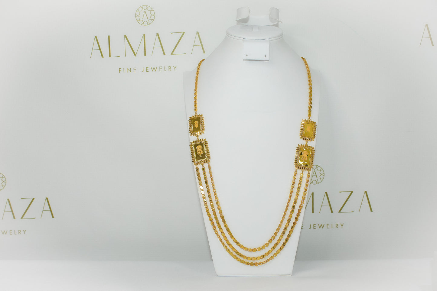21K Gold Square Rose Layer Necklace