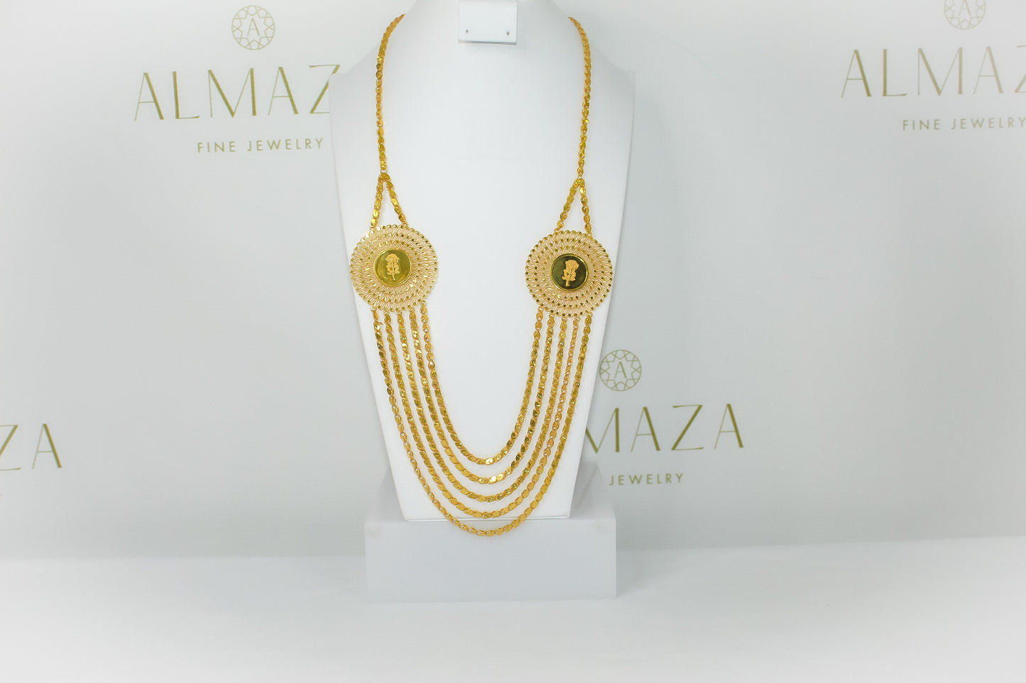 21k Gold Round Rose Layered Necklace