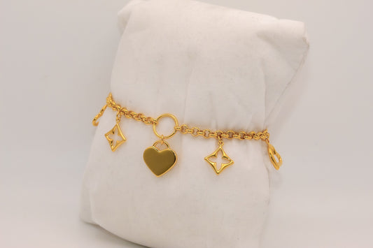 21K Gold Heart Charm Bracelet