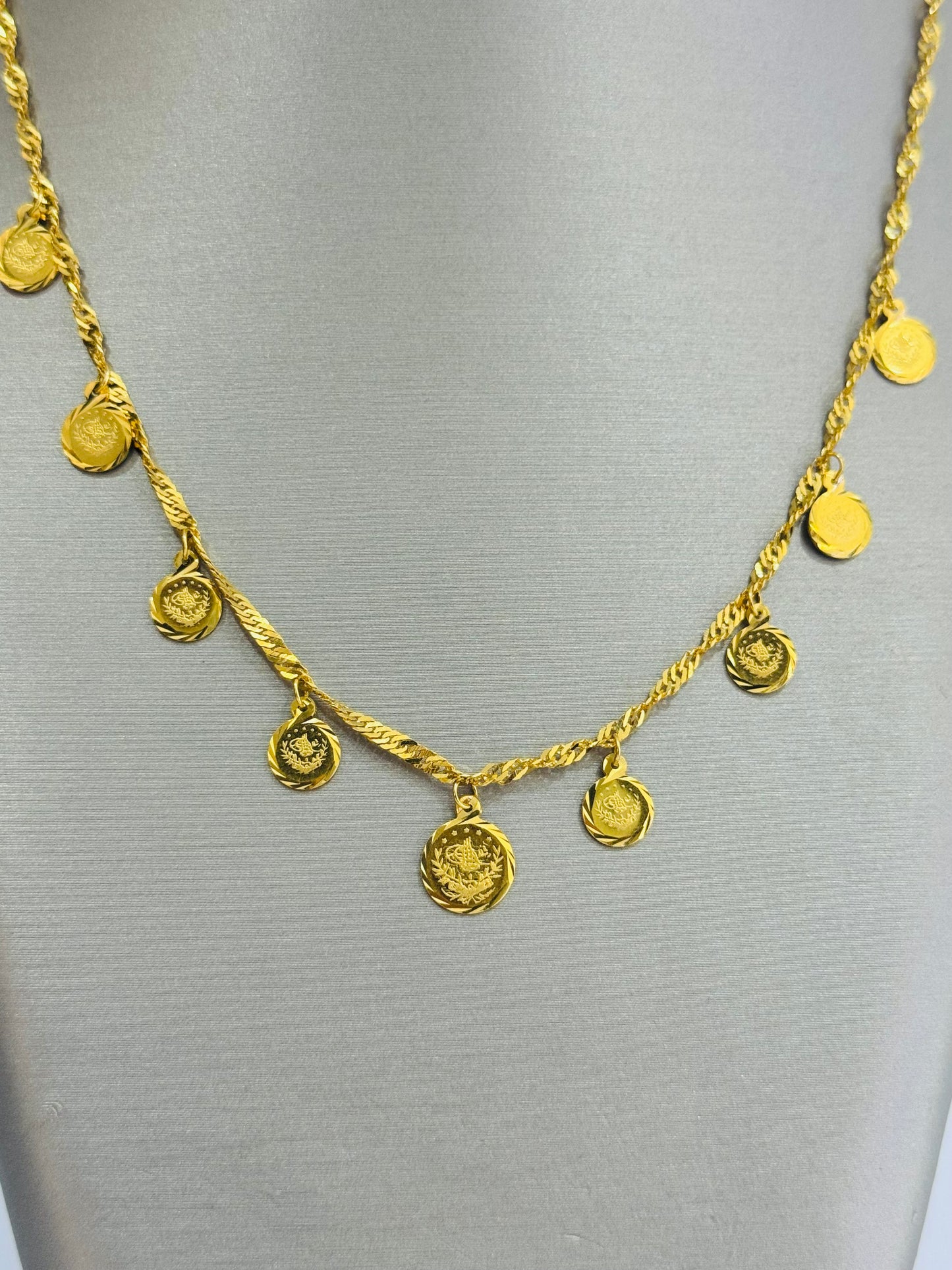 21K Gold Turkish Coin Charm Necklace