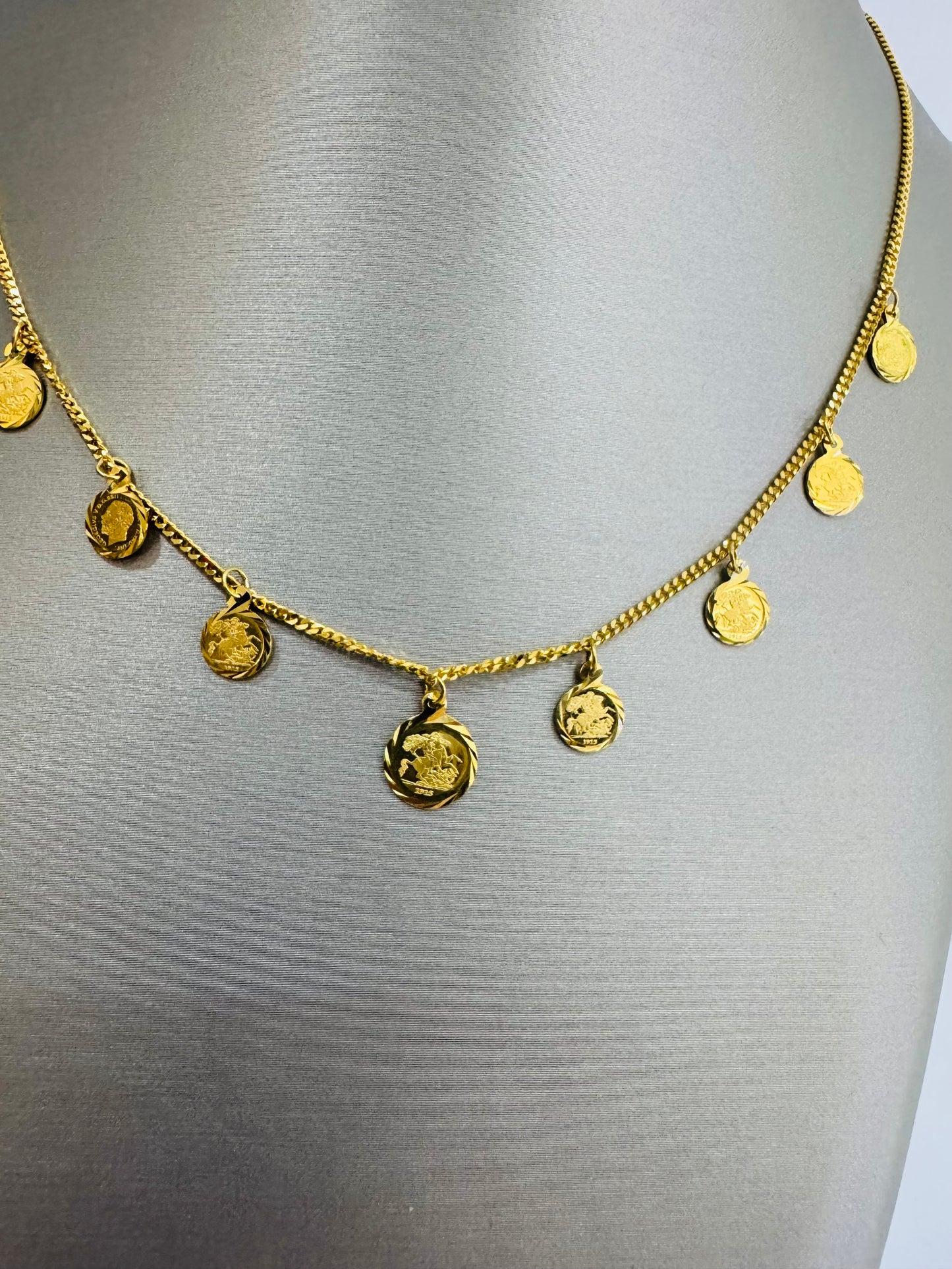 21K Gold English Coin Charm Necklace