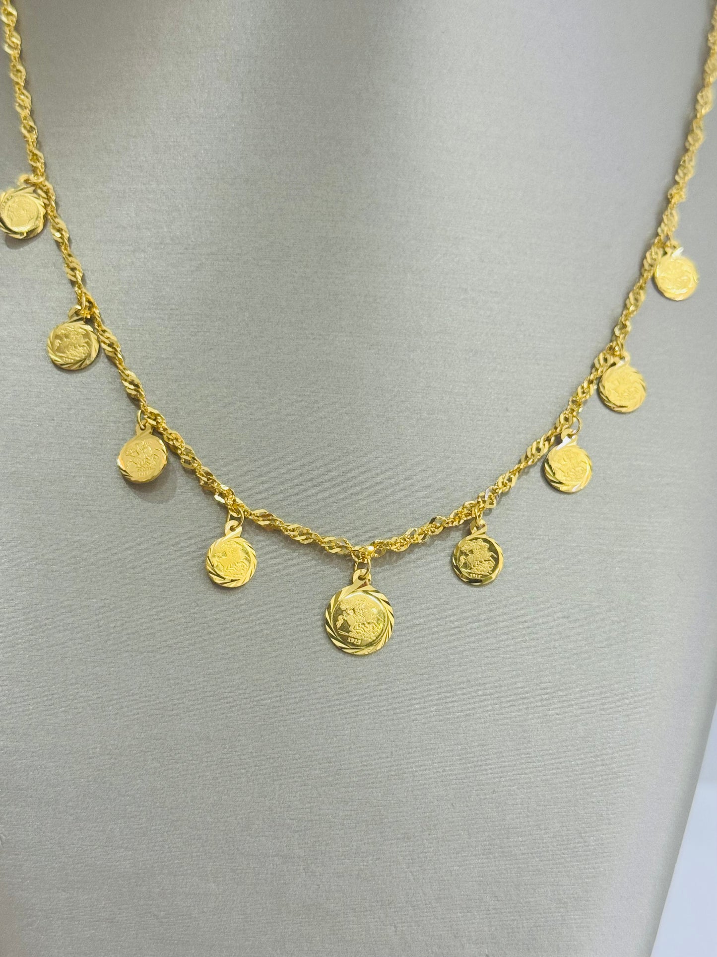 21K Gold English Coin Charm Necklace