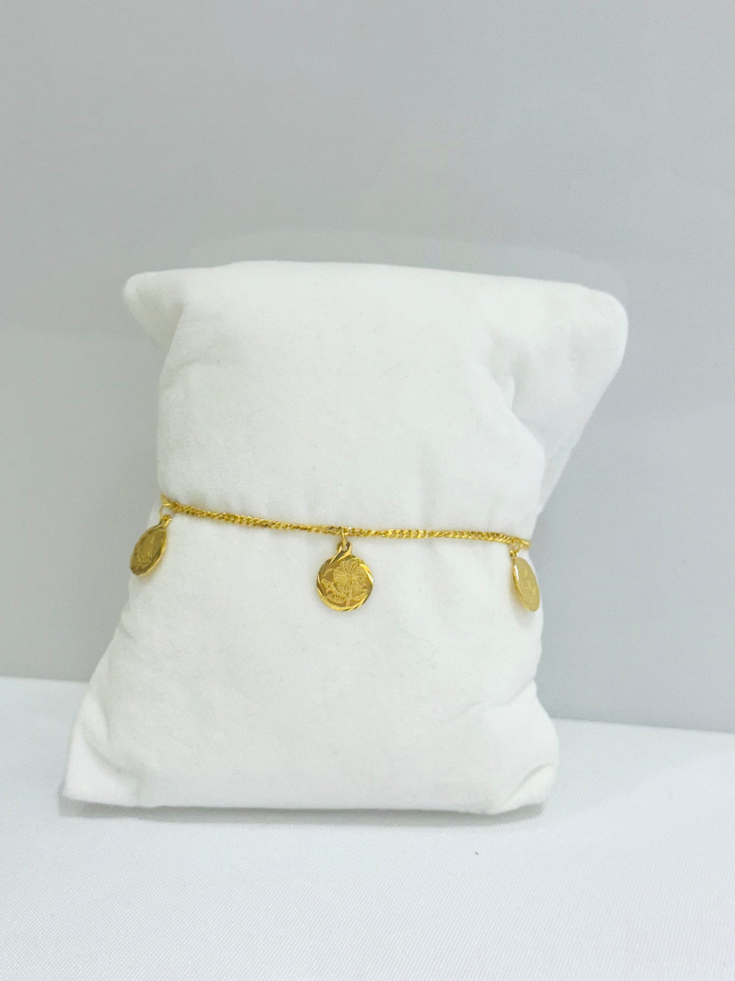 21K Gold Flower Coin Charm Bracelet