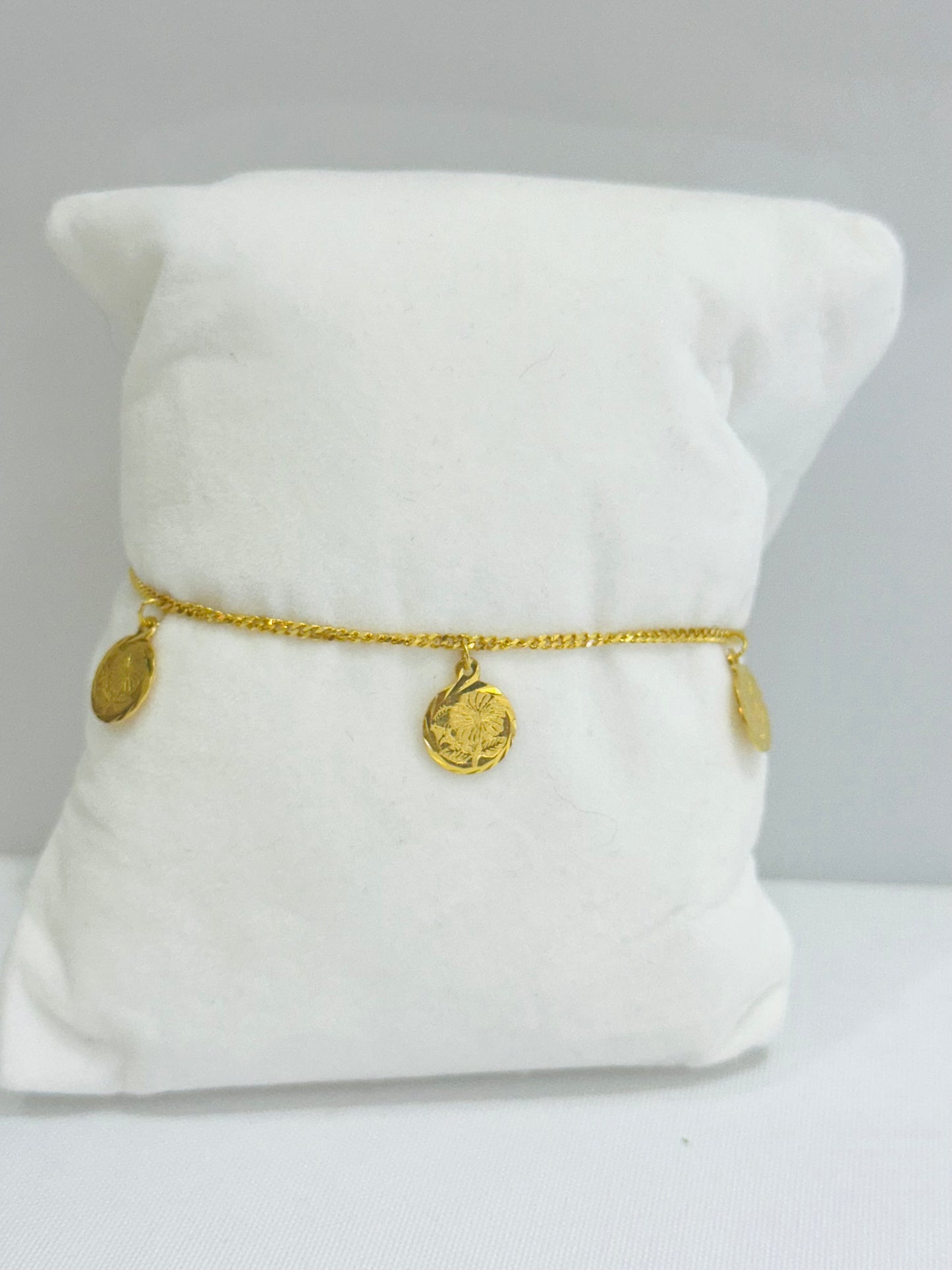 21K Gold Flower Coin Charm Bracelet