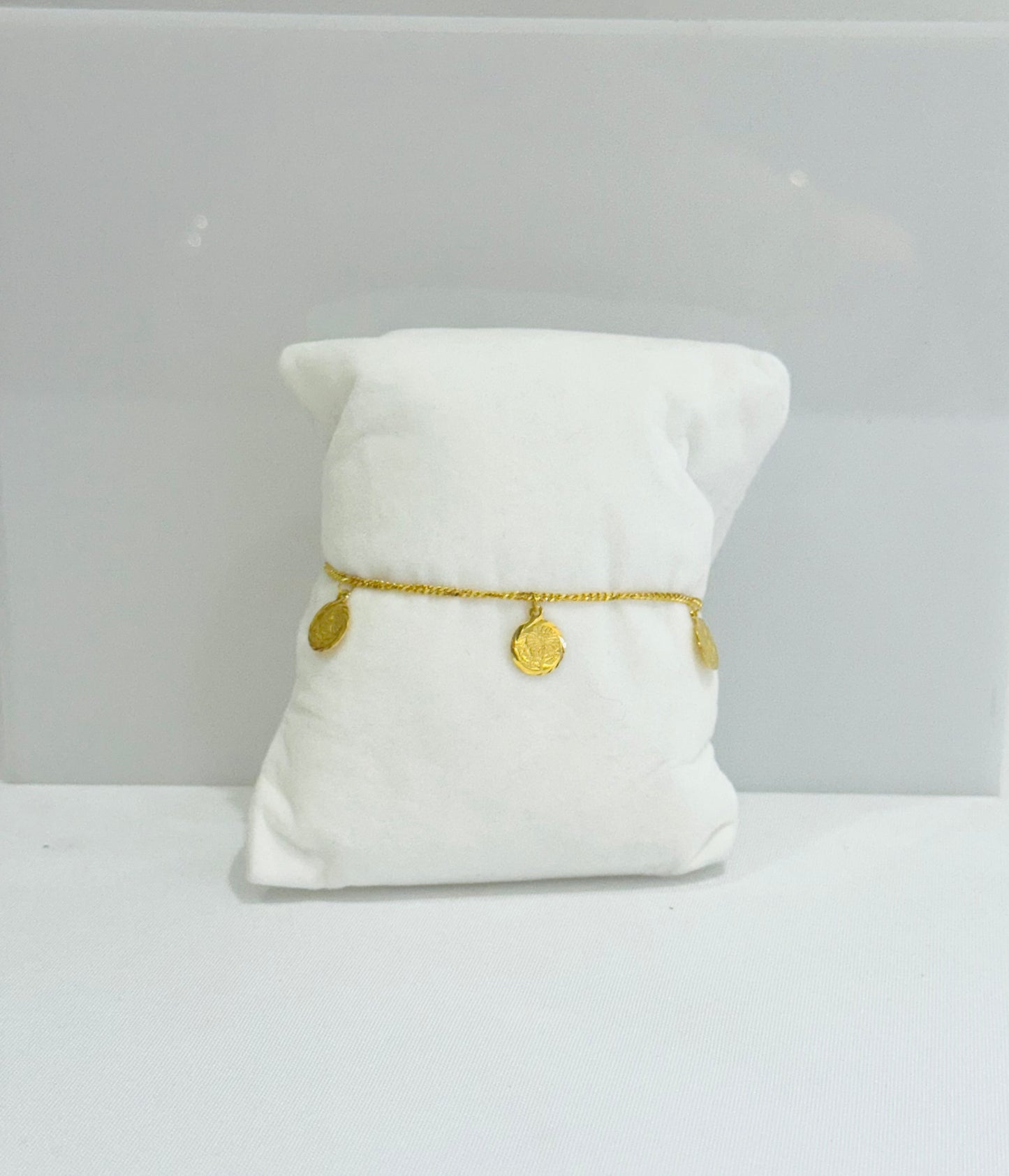 21K Gold Flower Coin Charm Bracelet