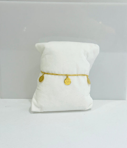 21K Gold Flower Coin Charm Bracelet