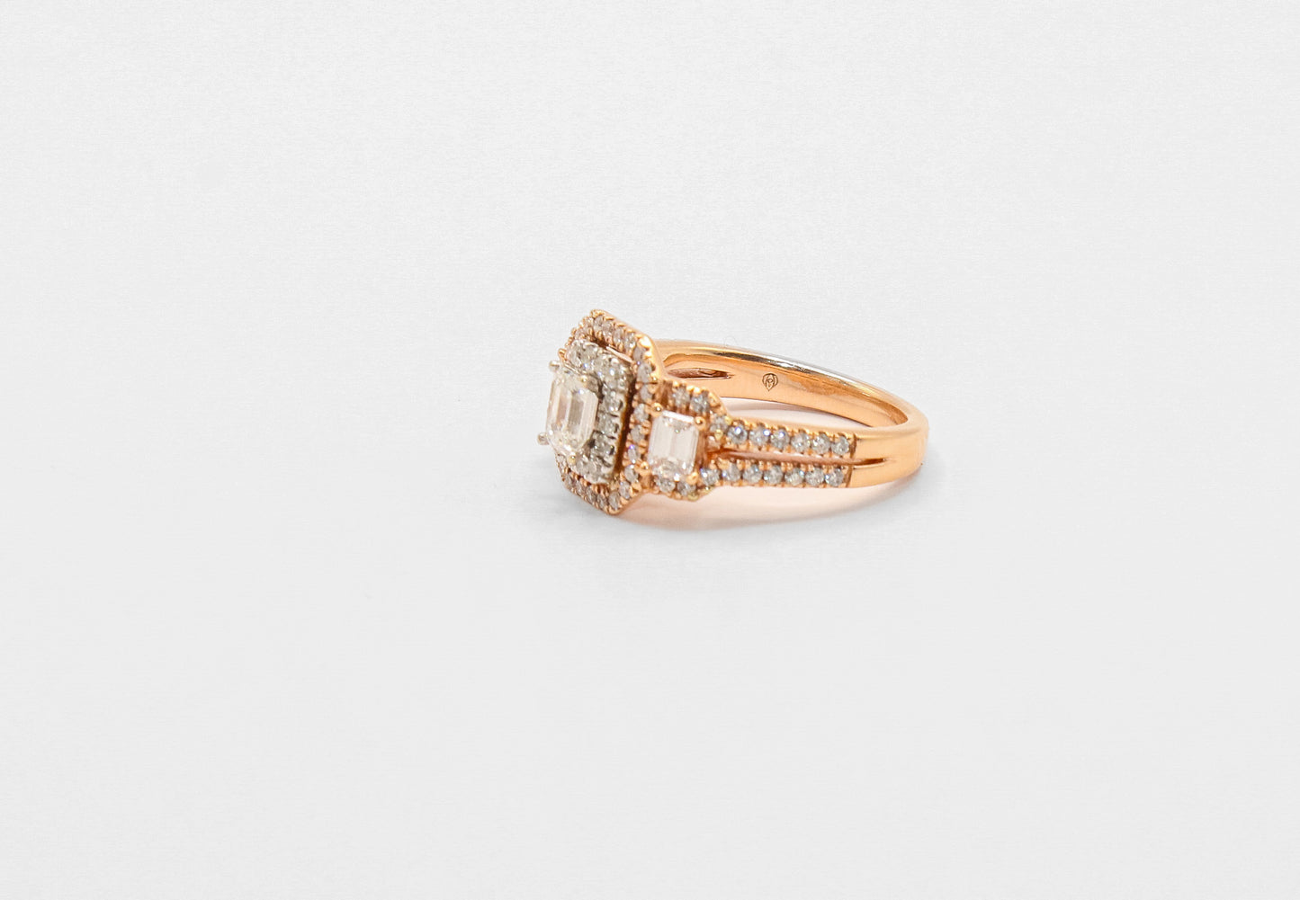 14K Rose Gold Emerald Cut Diamond Engagement Ring Set