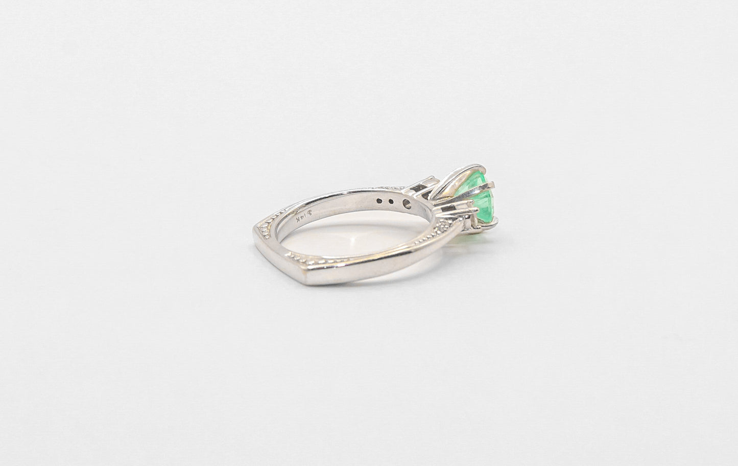 14K White Gold Green Sapphire and Diamond Solitaire Ring
