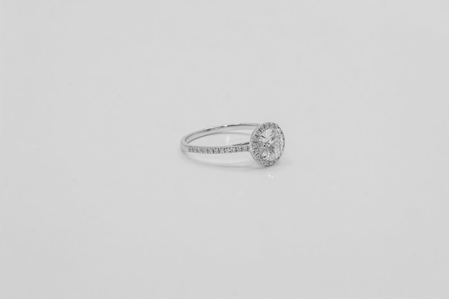 14K White Gold Round Halo Solitaire Ring