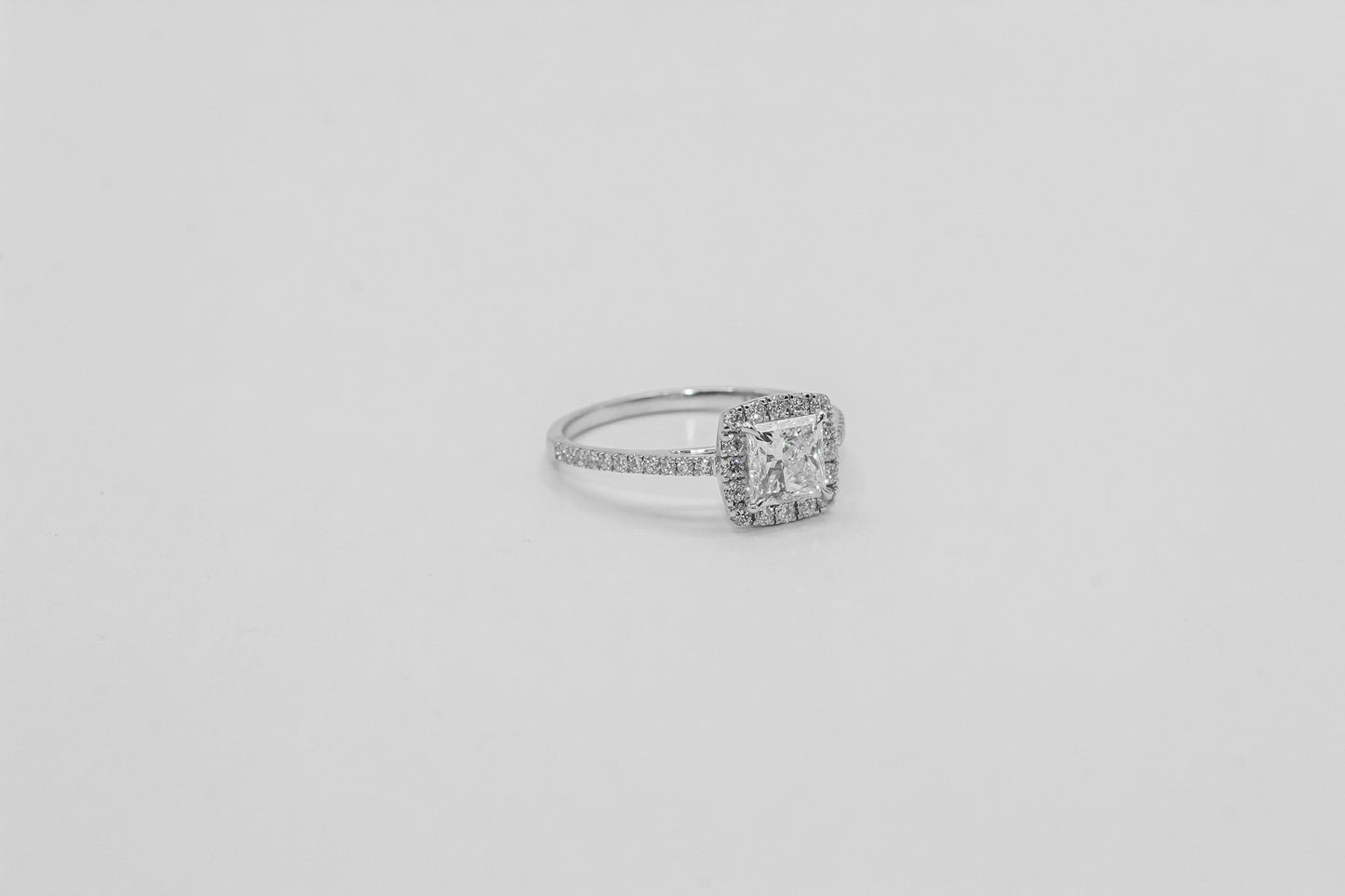 14K White Gold Princess Cut Halo Diamond Solitaire Ring