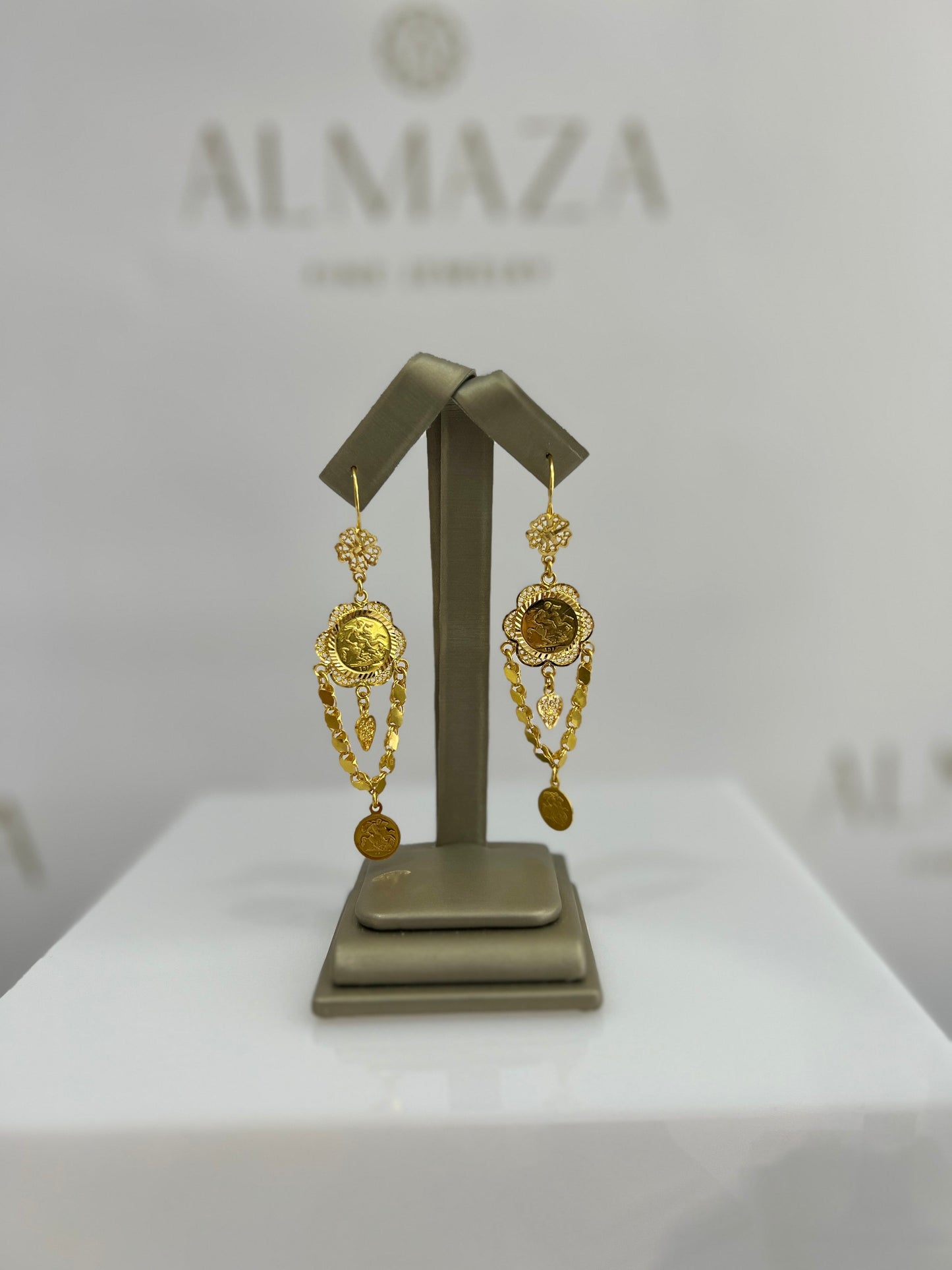 21K Gold Coin Chandelier Earrings