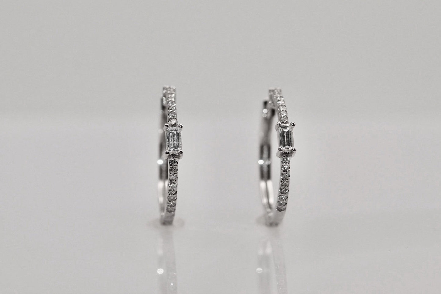 14k White Gold Diamond Hoop Earrings