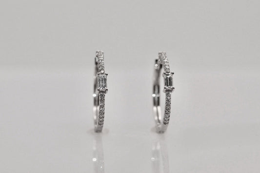 14K White Gold Diamond Hoop Earrings