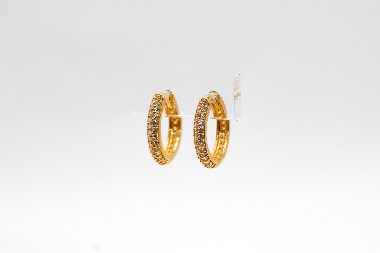 14K Gold Round Studded Huggies Earrings