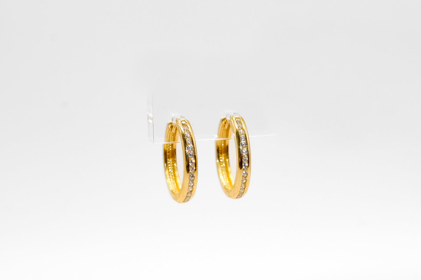14K Gold Small Studded Hoop Earrings