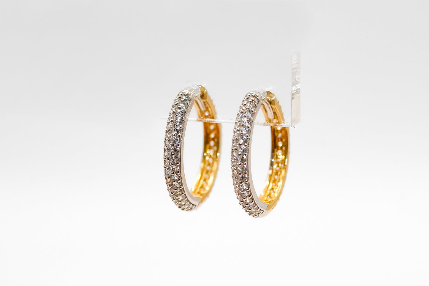 14K Gold Medium Studded Two Tone Hoop Earrings