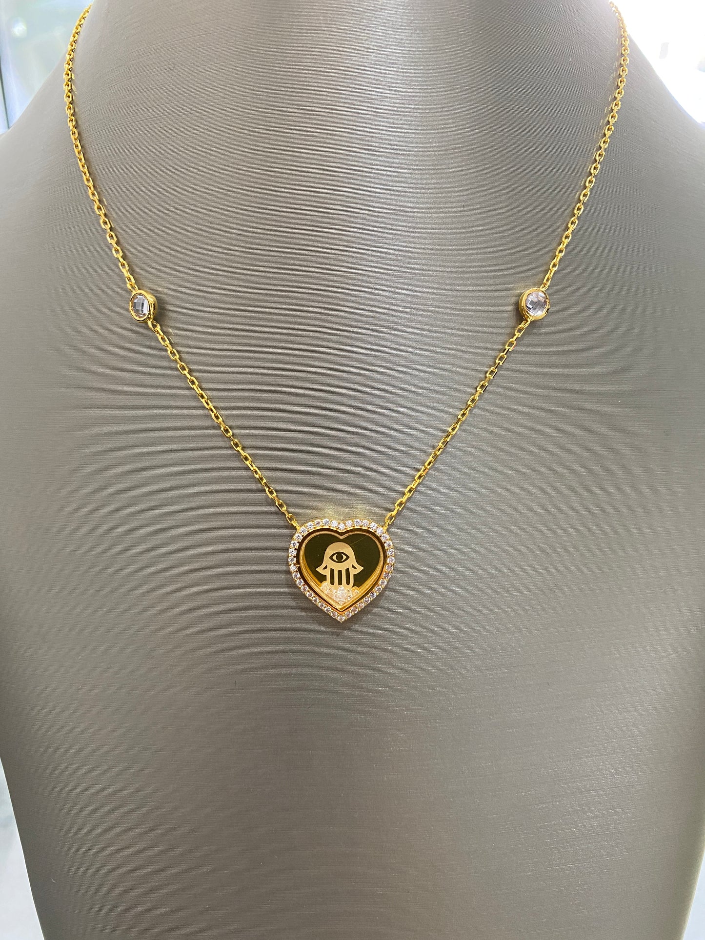 21k Gold Hamsa Heart Necklace