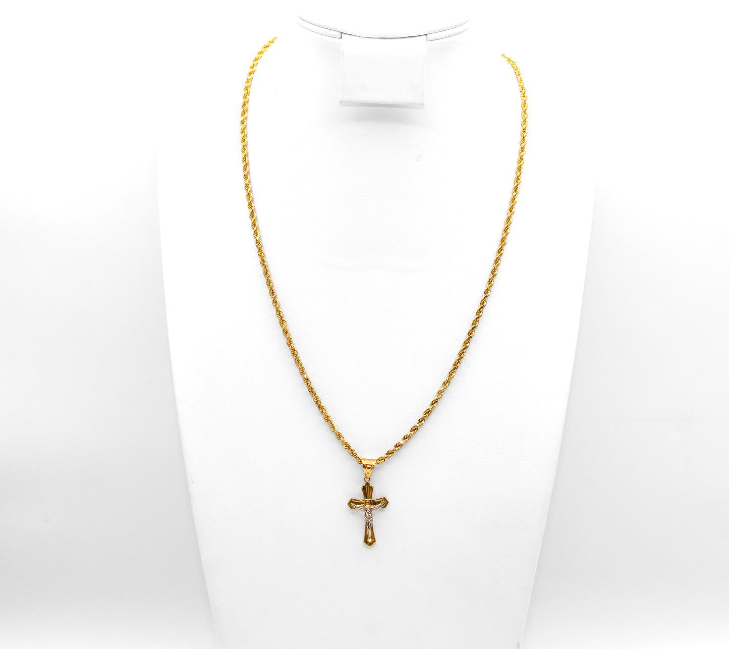 14K Gold Solid Rope Cross Necklace