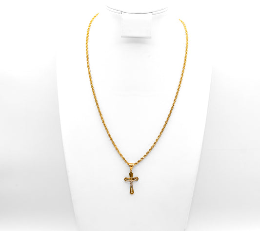 14K Gold Solid Rope Cross Necklace