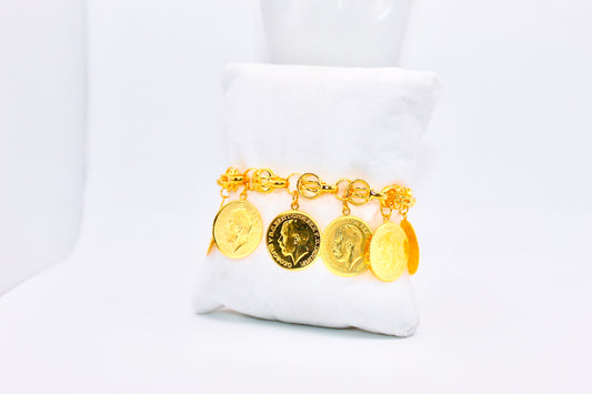 21k Gold Coin Charm Bracelet