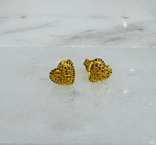 21k Gold Heart Post Earrings