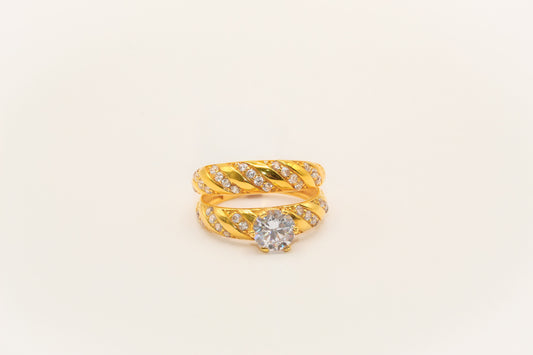 21K Gold Solitaire Wedding Ring Set