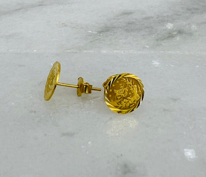 21k Gold small Turkish Coin Post Earrings