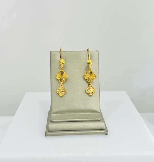 21k Gold 2 Tier Clover Earrings