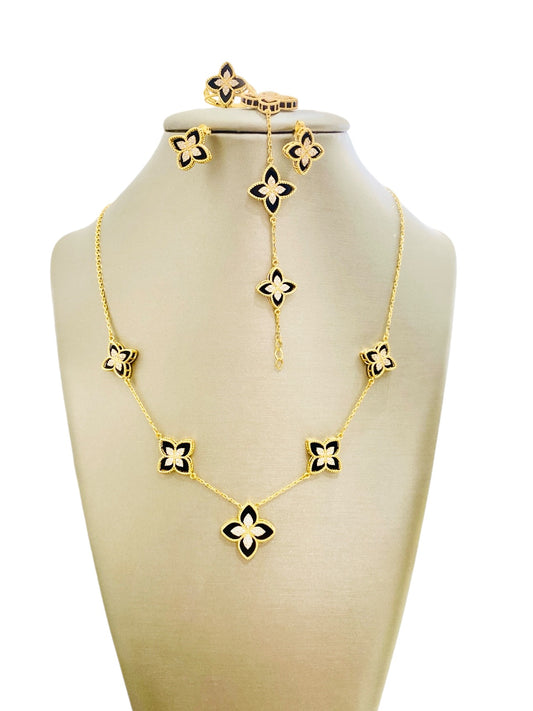 21k Gold onyx flower Set