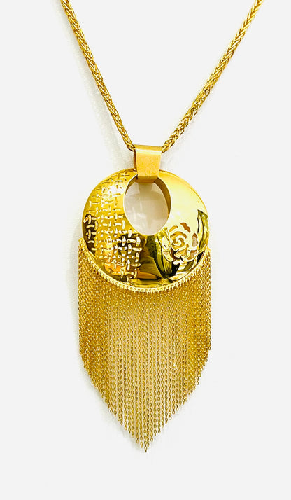 21k Gold Large Circular Pendant with Gold Tassles