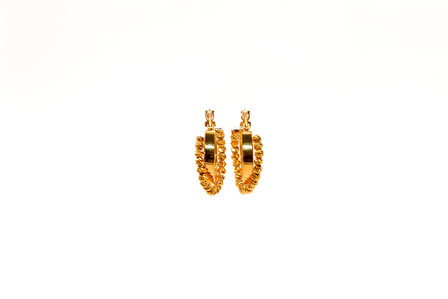 21K Gold Bead Hoop Earrings