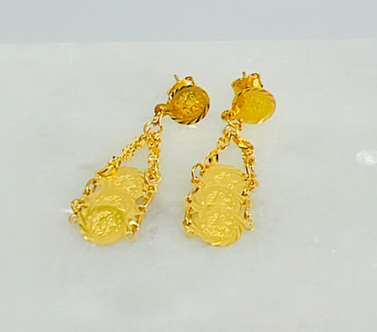 21K Gold Dangle Coin Earrings