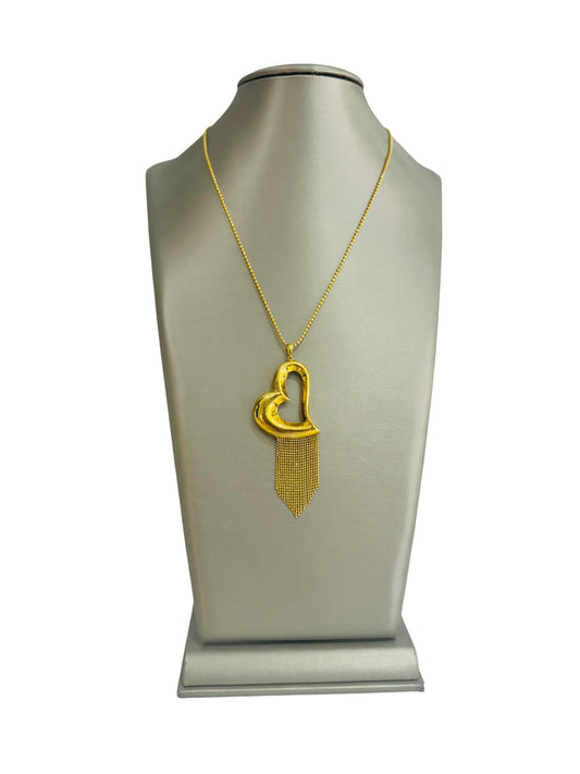 21k Gold Large Heart Tassel Necklace