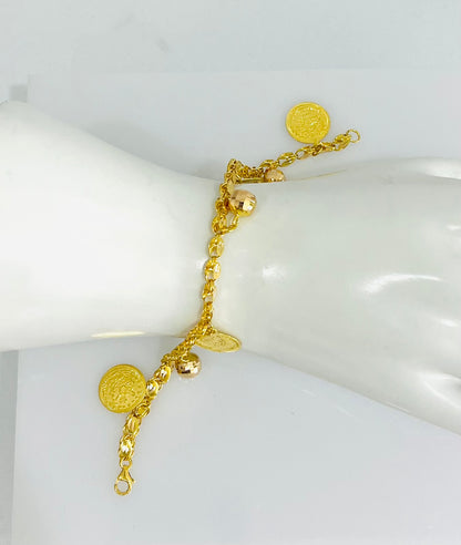 21k Gold Coin Charm Bracelet