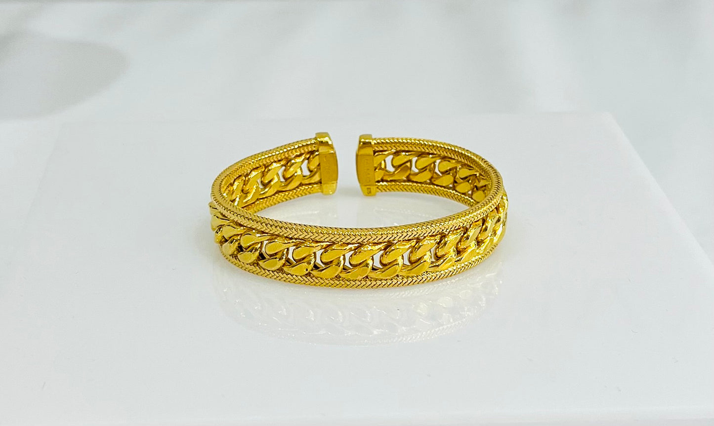 21k Gold Himo Cuban Link Cuff Bracelet
