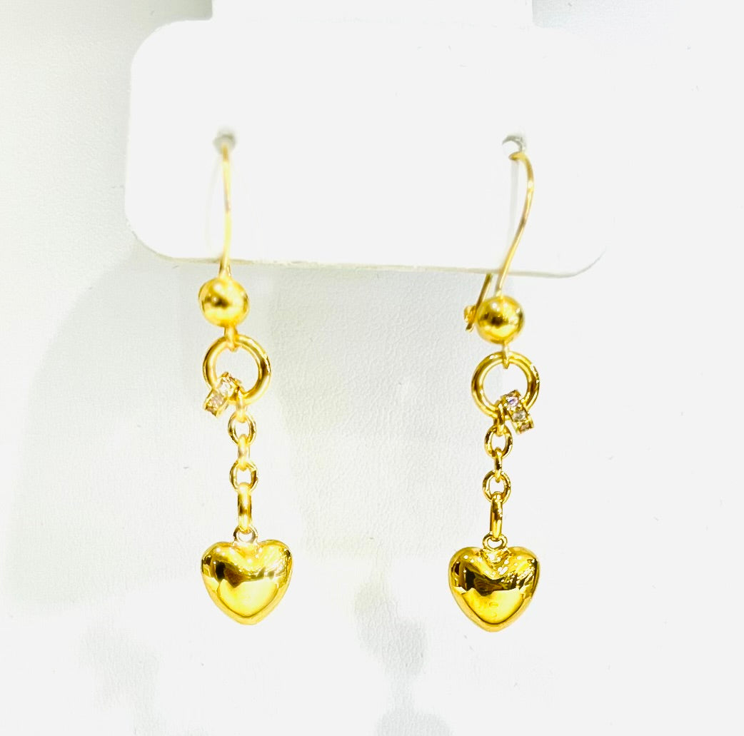 21k Gold Heart Dangle Earrings