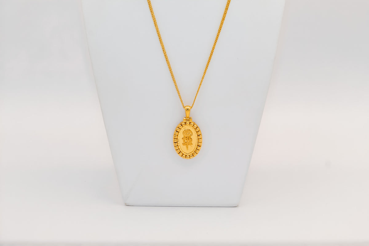 21K Gold Oval Rose Pendant