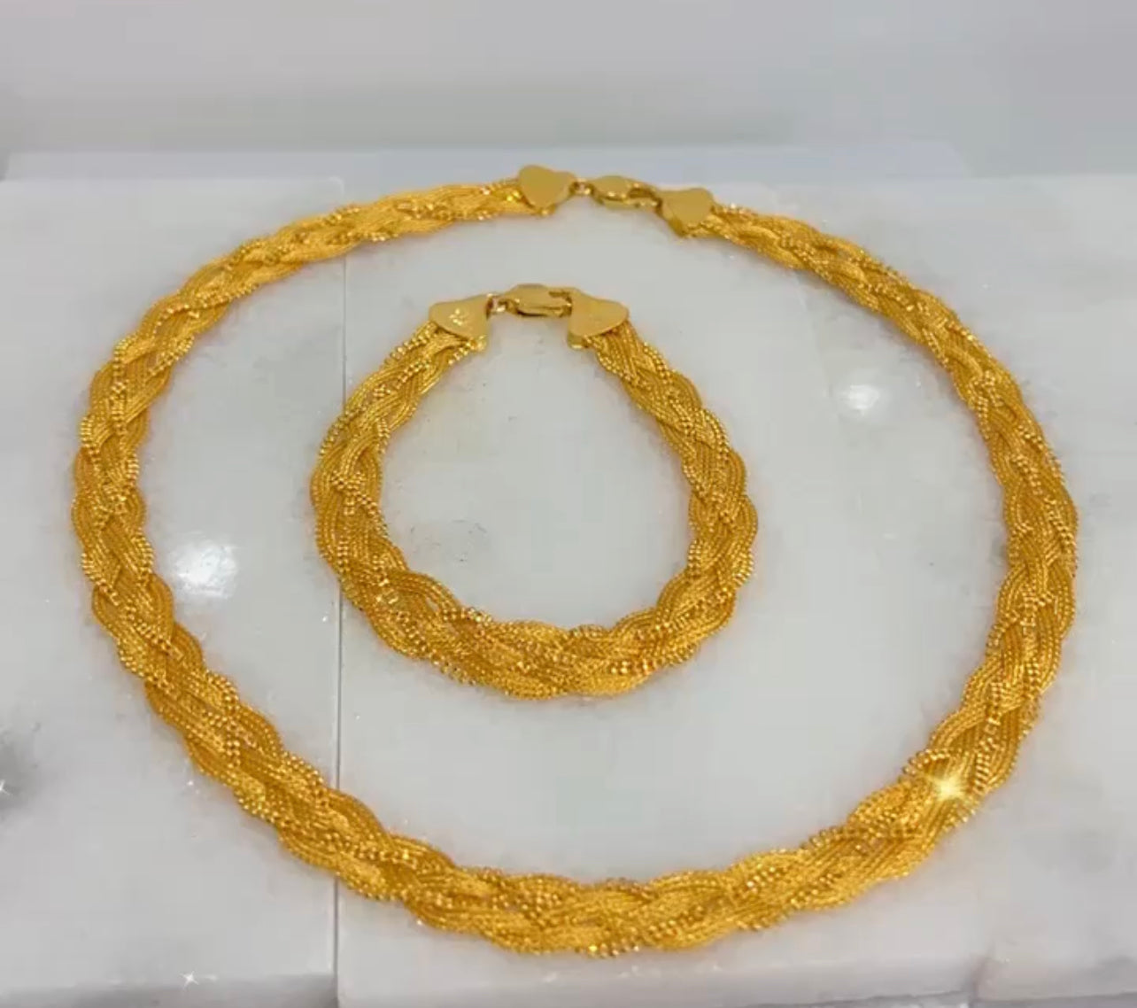 21k Gold Braided Necklace Set