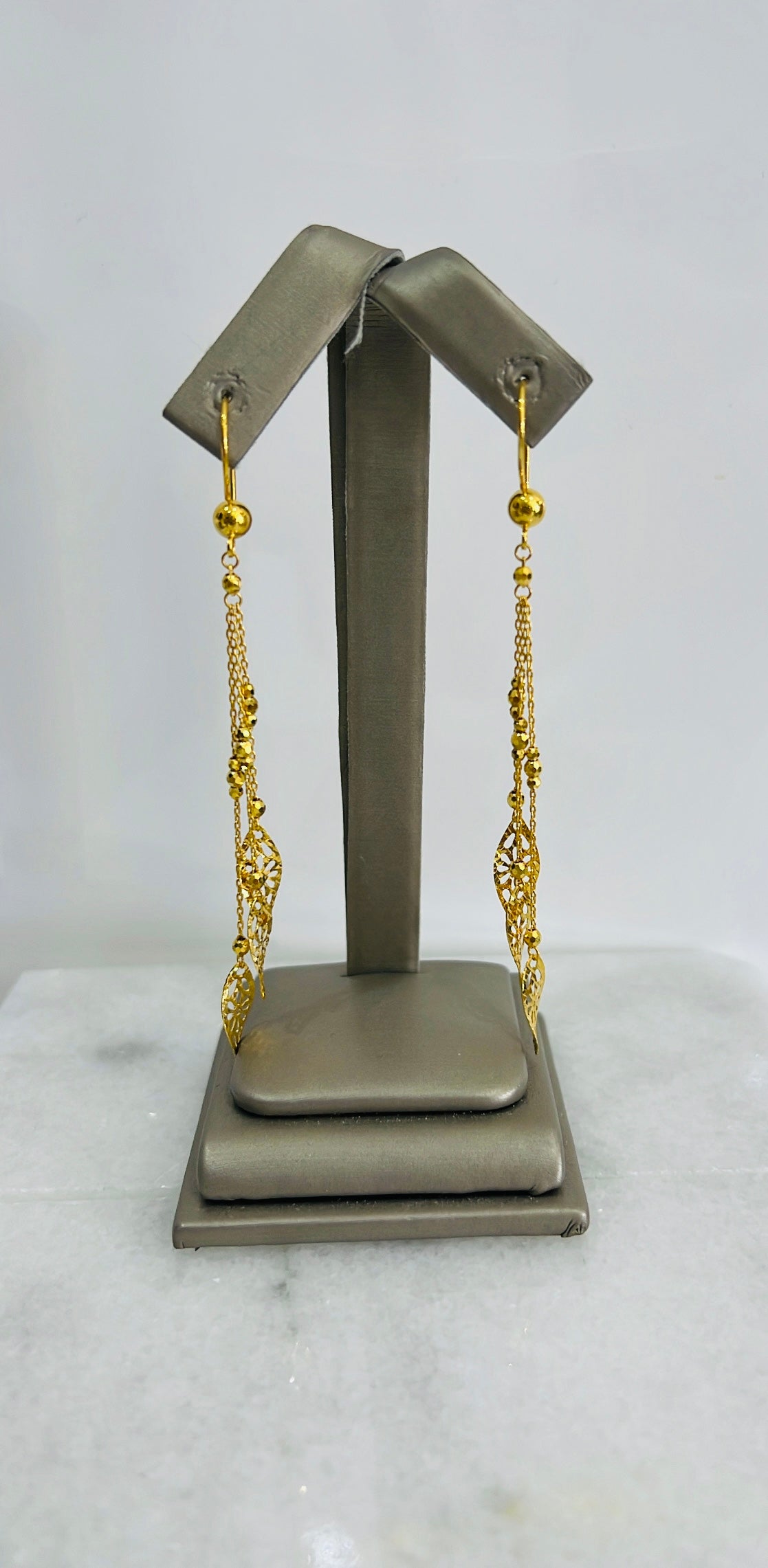 21k Gold Long Leaf Earrings