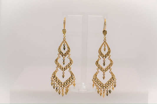 21K Gold Long Chandelier Earrings