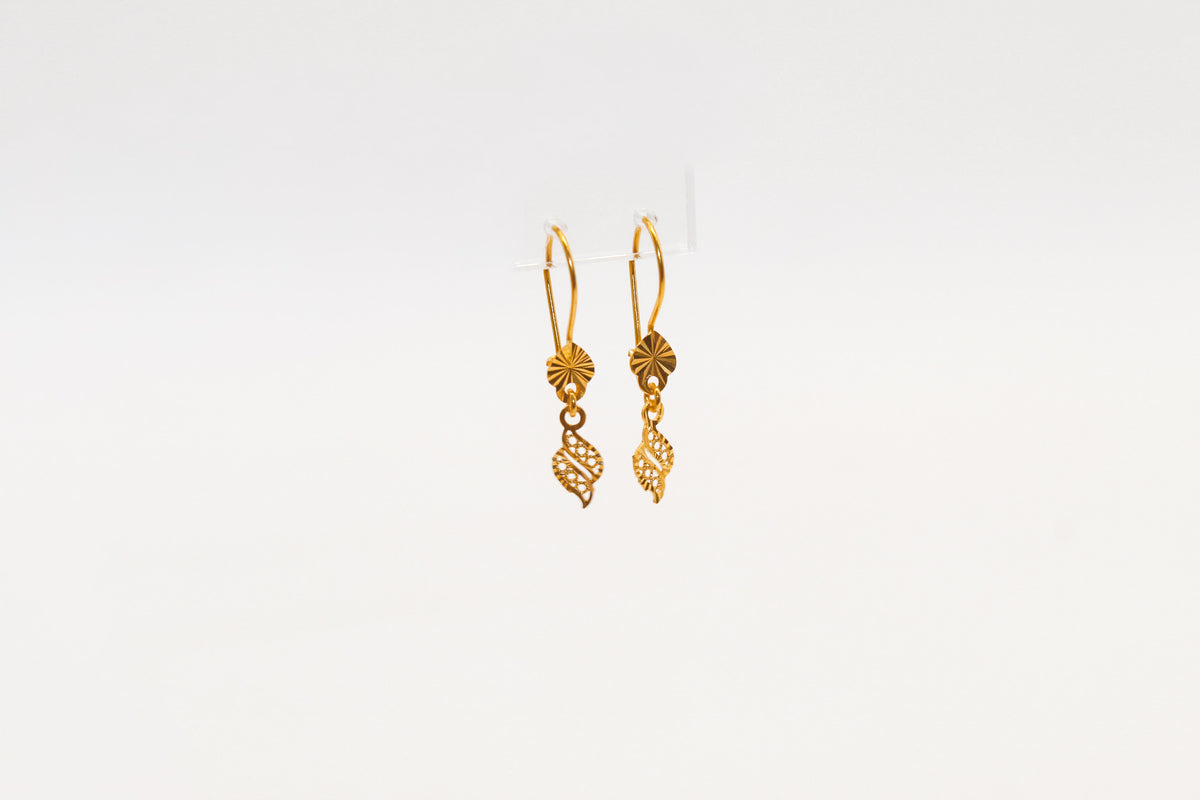 21K Gold kids Mini Leaf Dangle Earrings