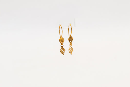 21K Gold Kids Mini Leaf Dangle Earrings, 1.32 g
