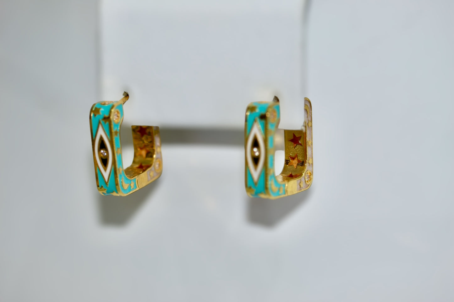 21k Gold Evil Eye Enamel Earrings